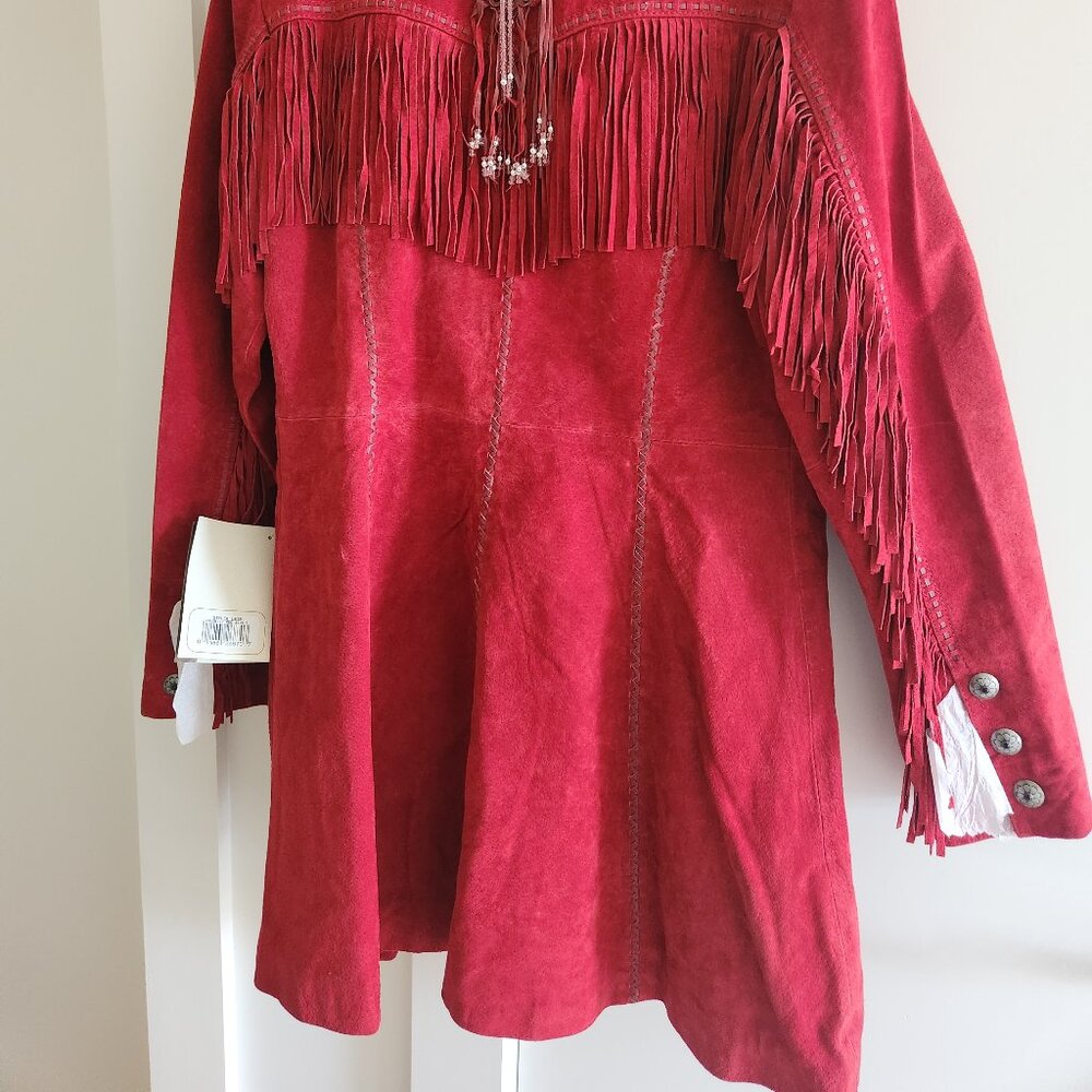 SCULLY red suede leather fringed 3/4 length coat Large - Picture 6 of 6